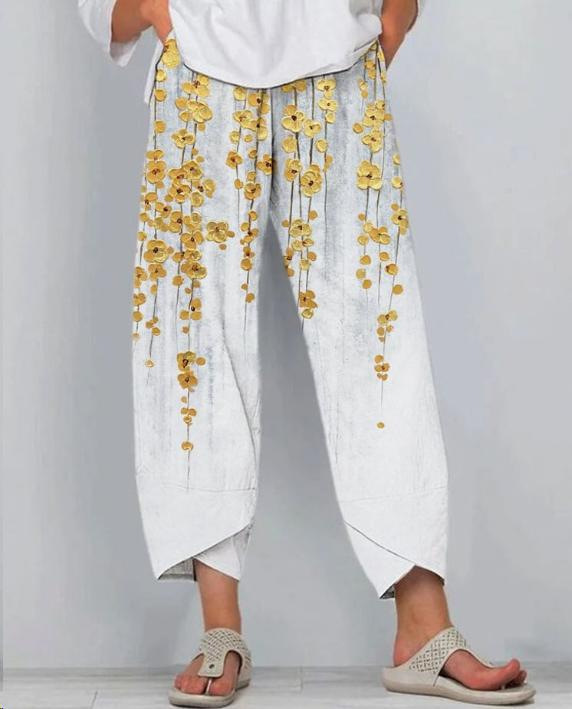 Casual Printed Exquisite Linen Drawstring Trousers