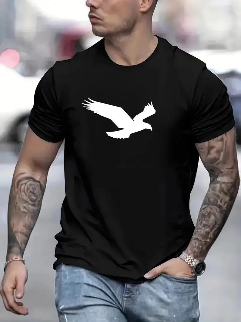 3D Digital Printing Eagle Solid Color Men’s Casual Short-sleeved T-shirt