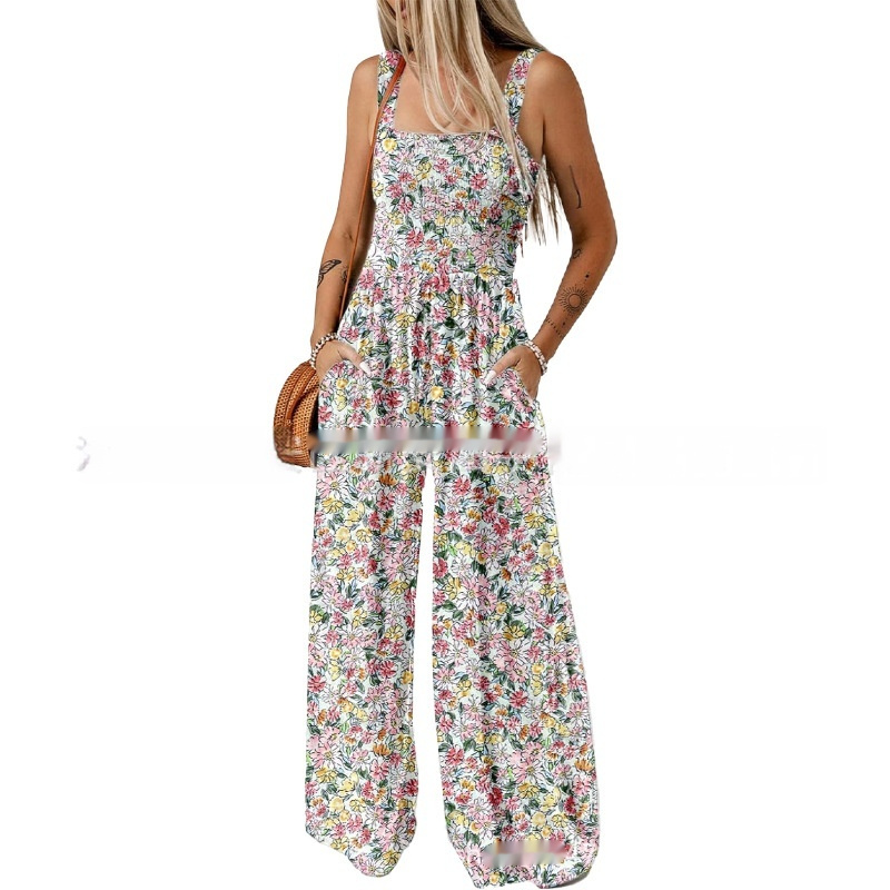 Bohemian Spaghetti-strap Floral Print Overalls