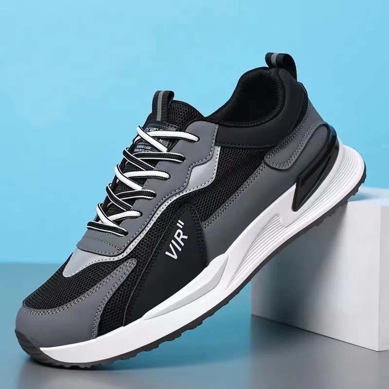 Men’s Color Block Mesh Shoes Fashion Casual Lace-up Sneakers Outdoor Breathable Running Sports Shoes