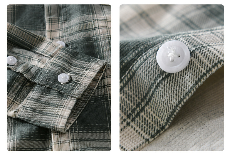 Cotton Plaid Long-sleeved Shirt Retro Cotton Brushed Casual Overshirt