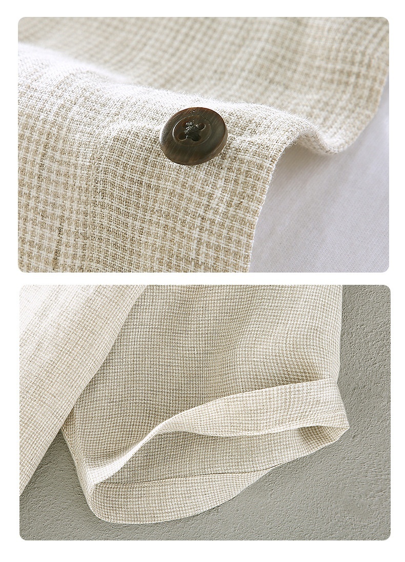 Men’s Woven Fine Plaid Linen Short Sleeved Shirt