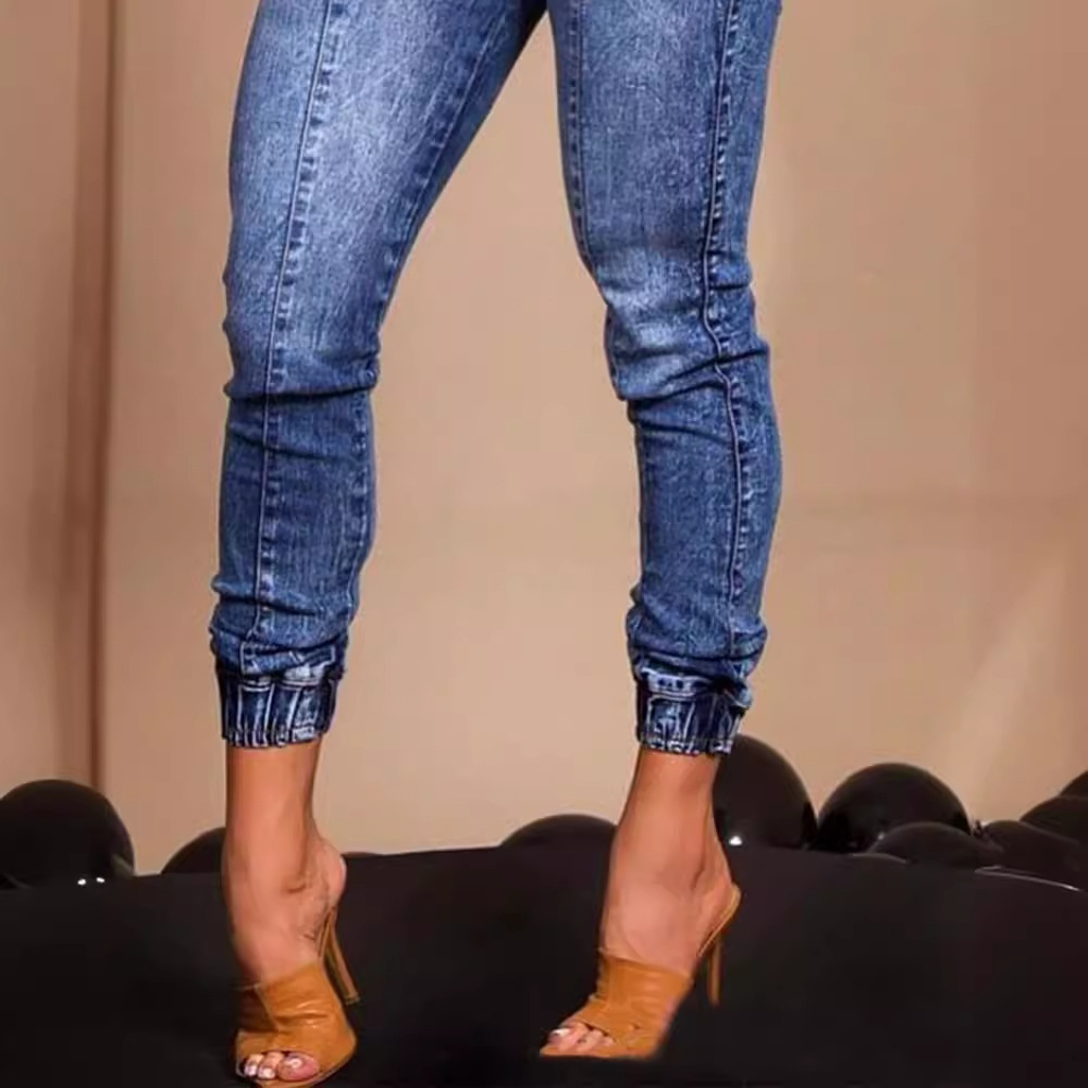 Women’s Elastic Waist Lace Up Slim Fit Jeans