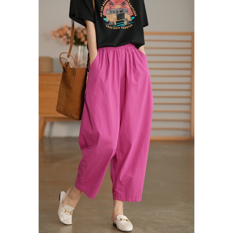 Solid Color Cotton High Waist All-matching Wide Leg Pants