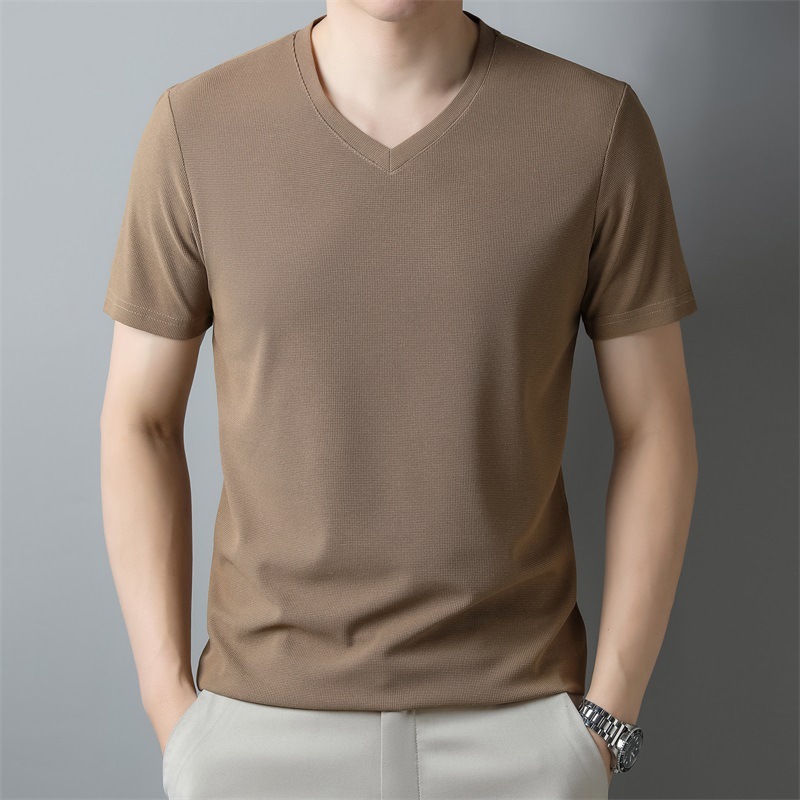 Men’s Thin Casual Solid Color And V-neck Short-sleeved T-shirt