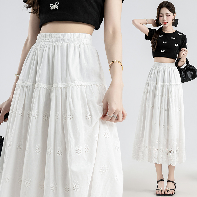 New Chinese Style Chinese Style Embroidery Skirt A-Line Mid-length Tiered-ruffle Dress