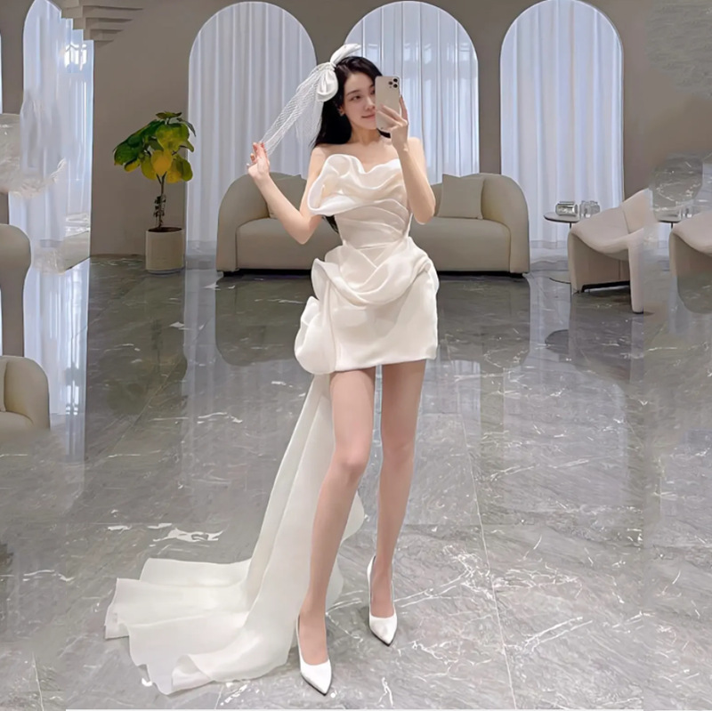 Korean Style Short Light Wedding Dress Tube Top White Sexy Pure Desire