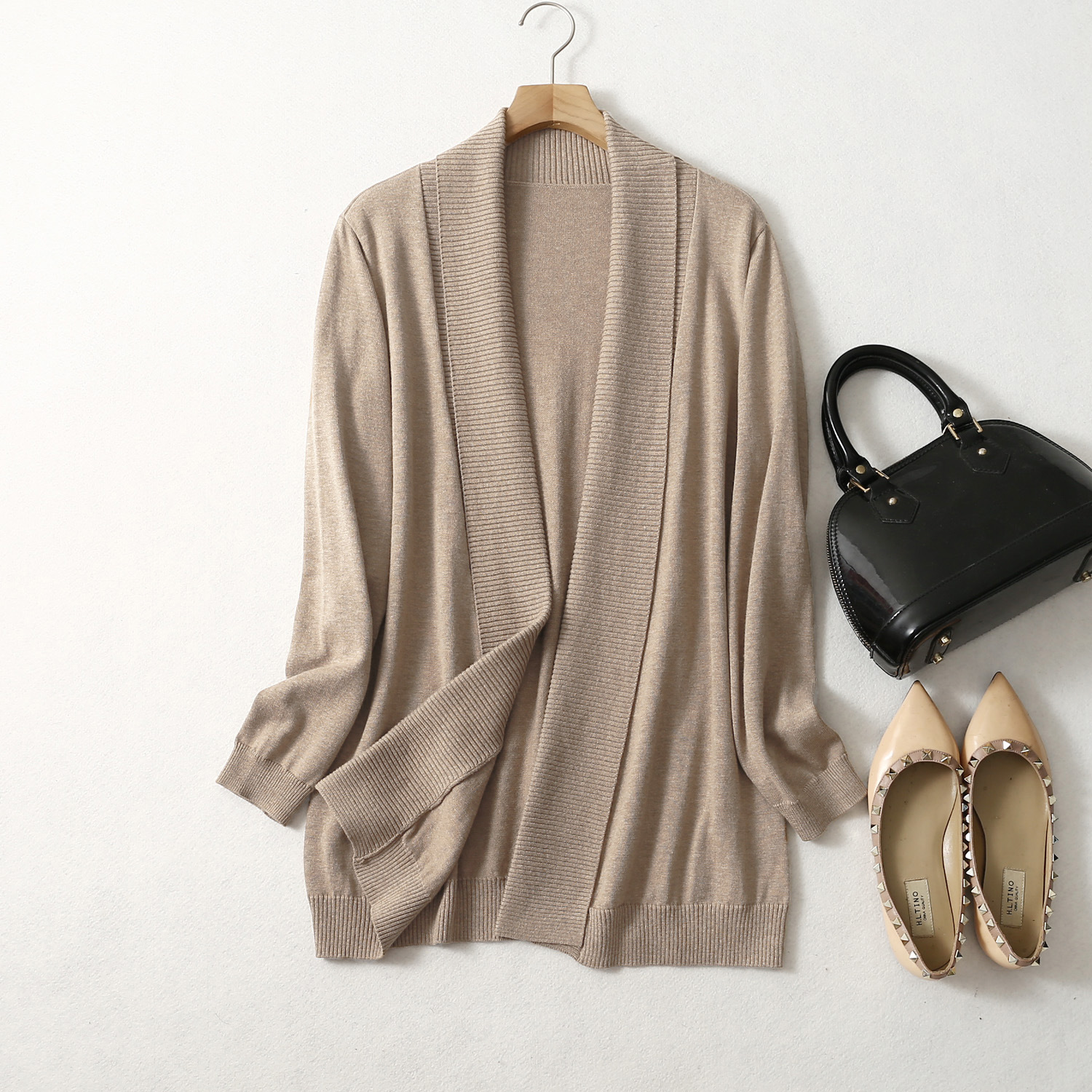 Temperament Knitted Loose Silk Cashmere Blending Cardigan Long Sleeve Coat