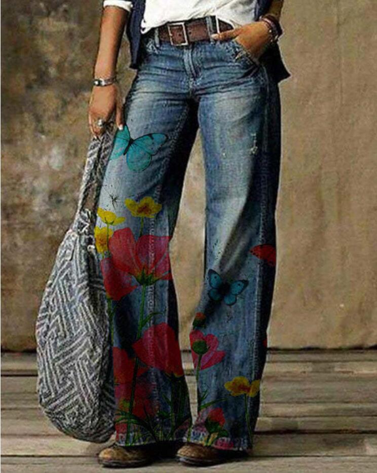 Plus Size Women’s Artistic Floral Pattern Pants