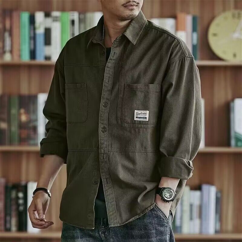 Men’s Long Sleeve Leisure Cargo Coat Shirt