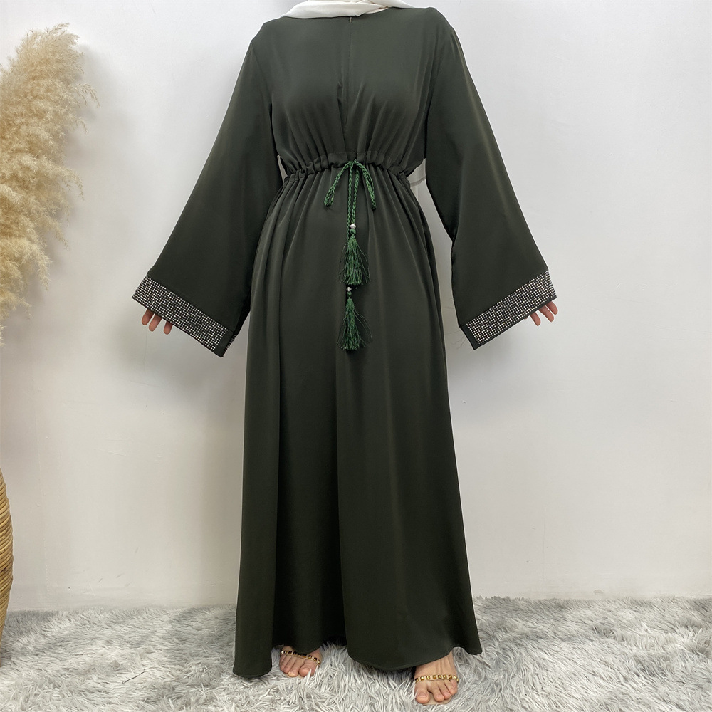 Women’s Wear Rhinestone Stitching Tied Dress With Pockets Robe