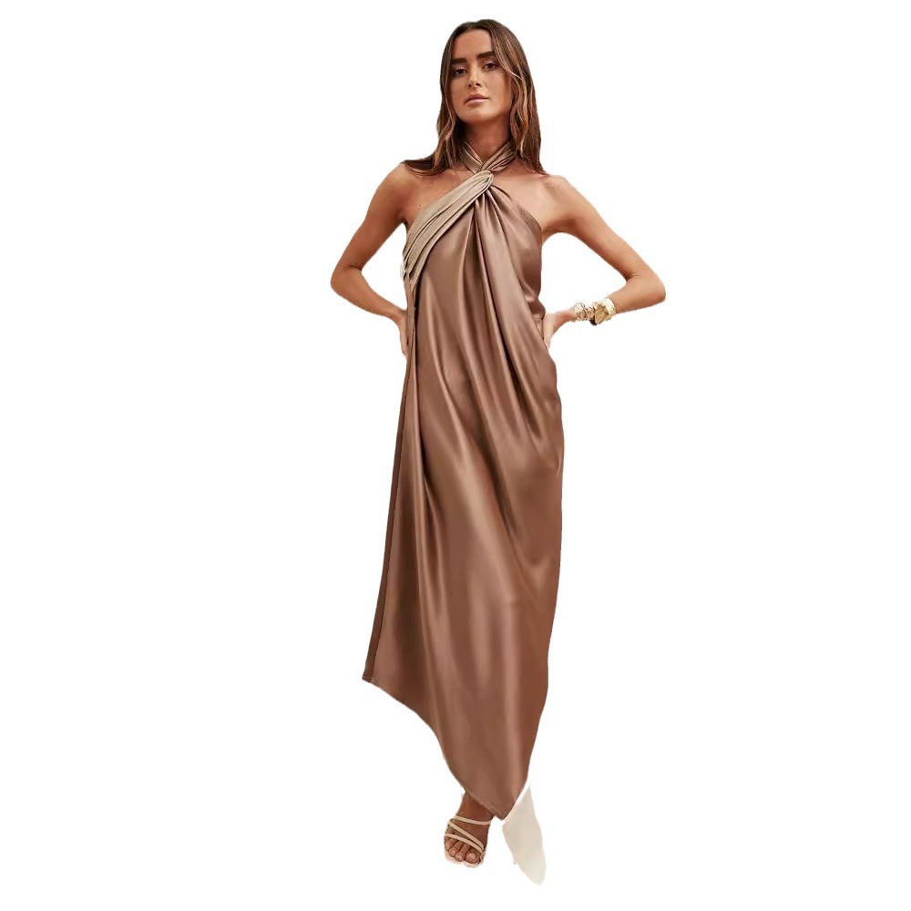 Women’s Stitching Halter Satin Dress