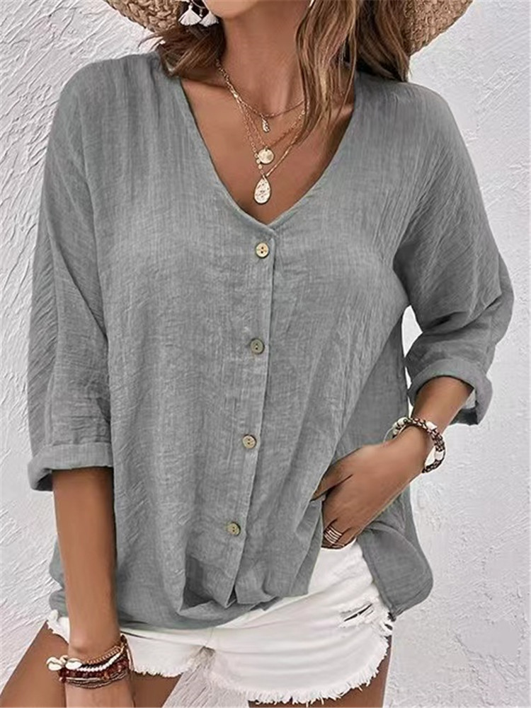 Cross-border New Arrival Women’s V-neck Buttons Chiffon Cardigan Long Sleeve