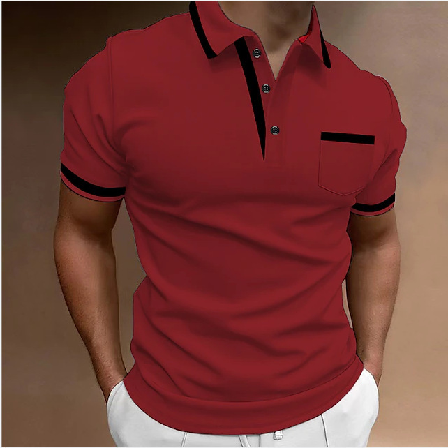 Men’s Casual Square Collar Double Buckle Printed Short Sleeve