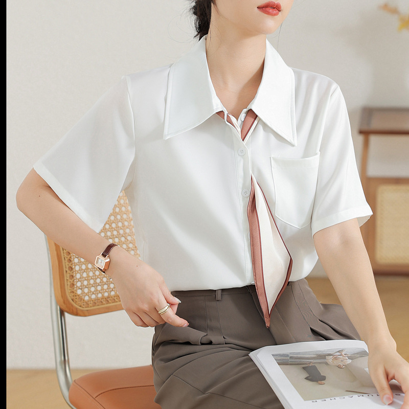 Bow Lapel Drape Professional Chiffon Shirt