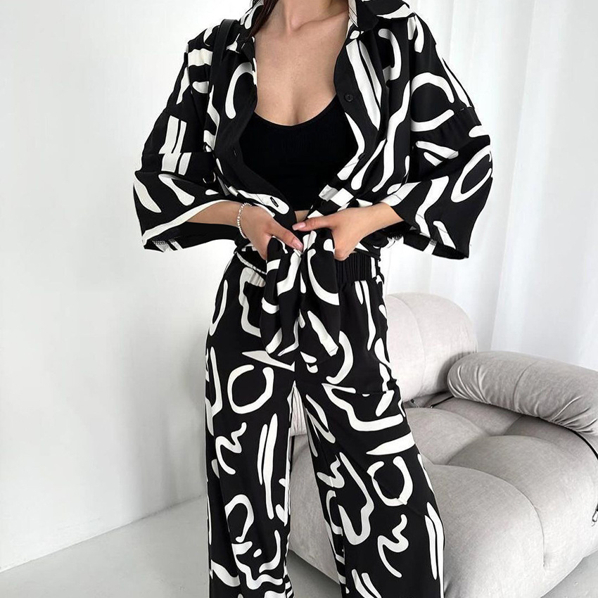 Silk-like Printed Cardigan Long-sleeved Homewear