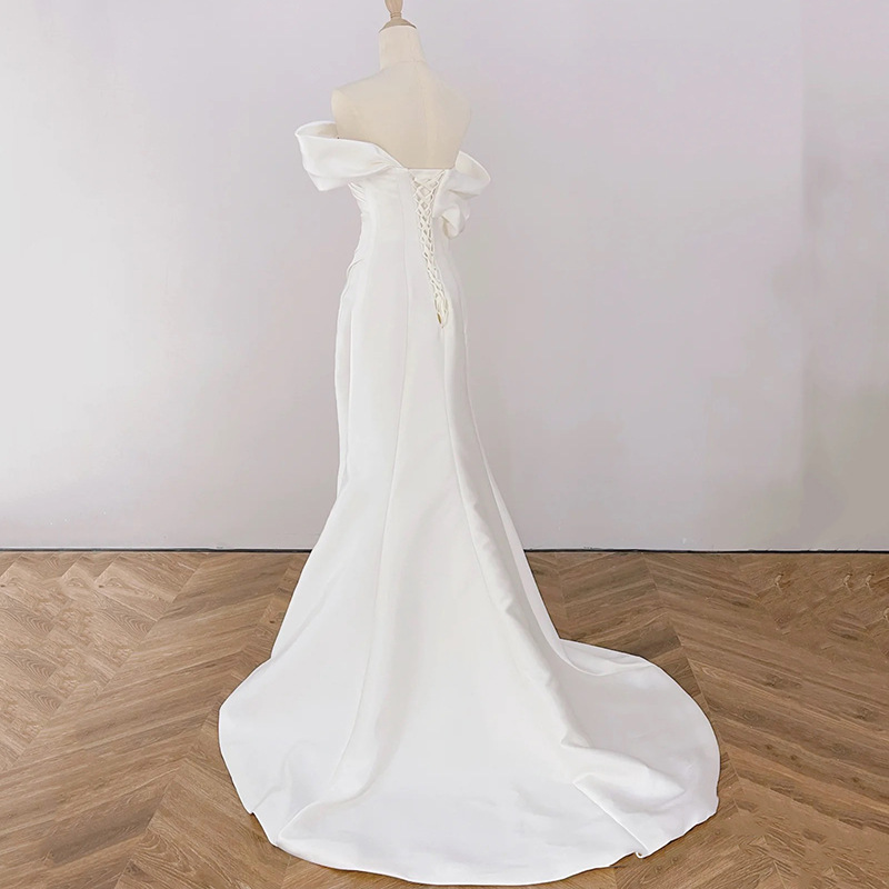 Bride Simple Mori Style Welcome Wedding Veil White Slim Satin Fishtail Dress