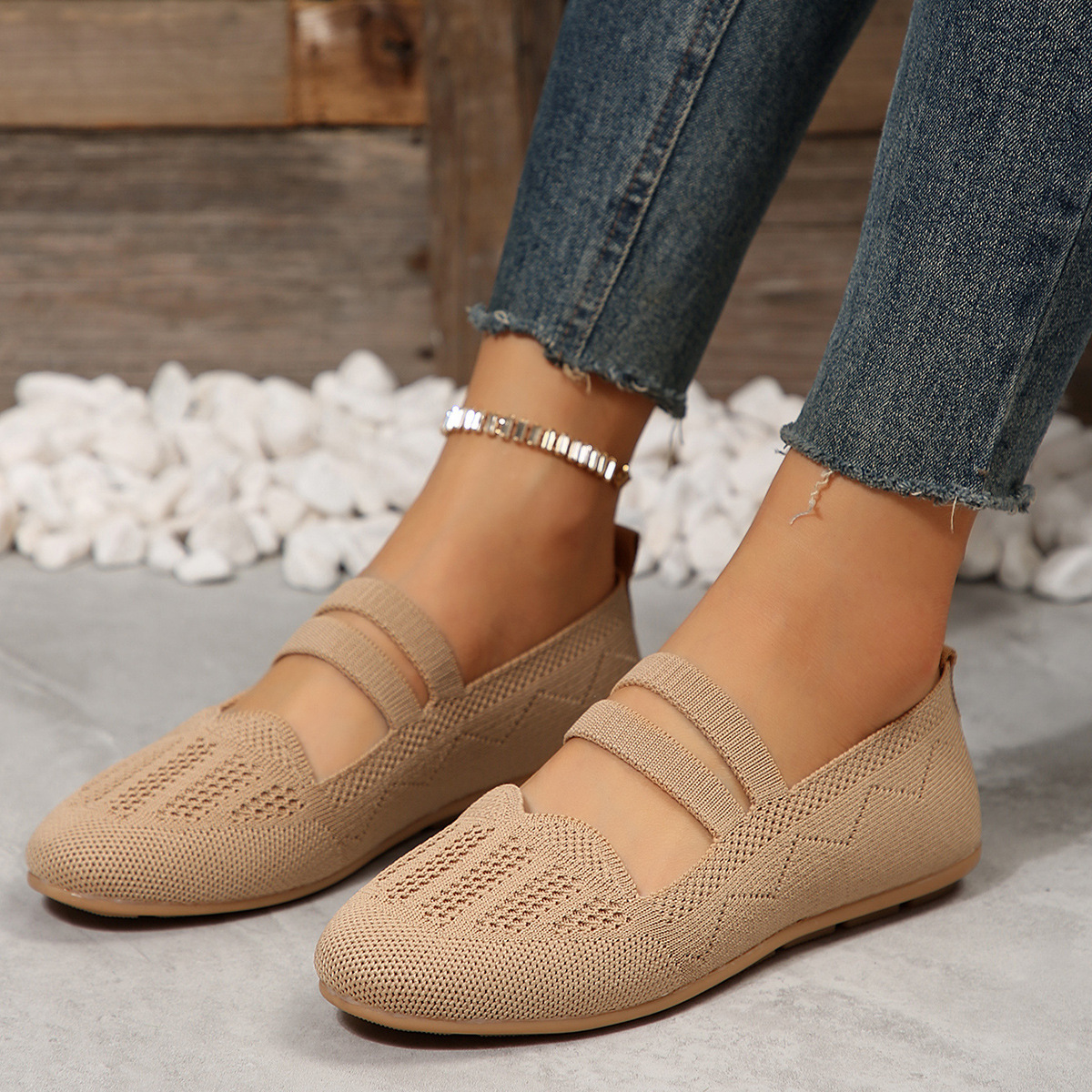 Casual Mesh Flats Women’s Low-cut Round Toe Slip-on Knit Shoes