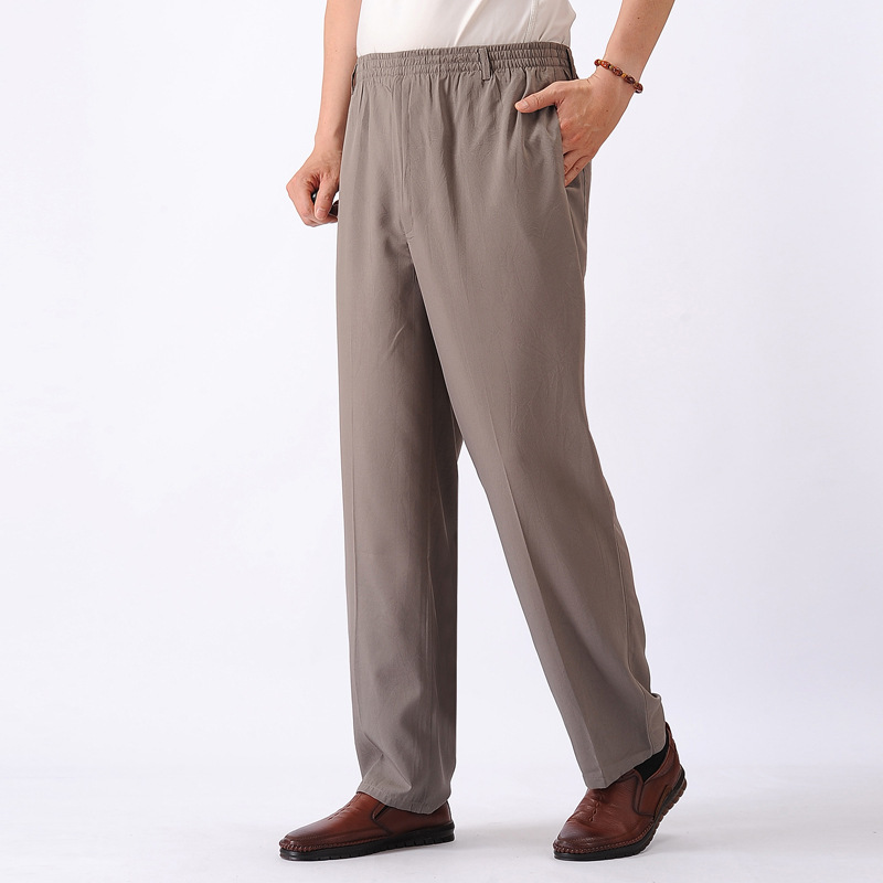 Elastic Waist Casual Pants Old Men’s Loose Grandpa Long Pants