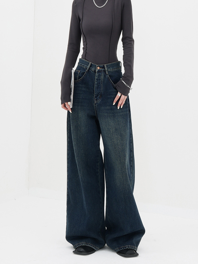 Women’s American-style Retro Dark Straight Jeans