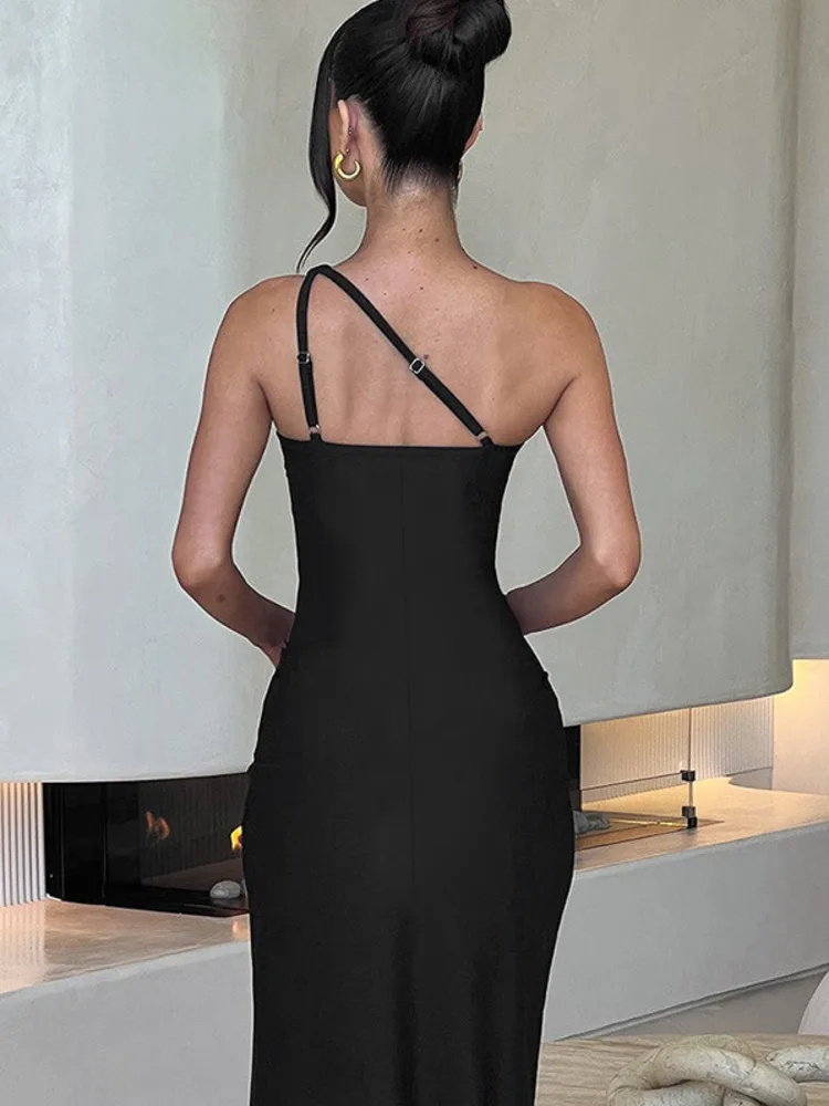 Women’s One-shoulder Sleeveless Side Slit High Sense Dress