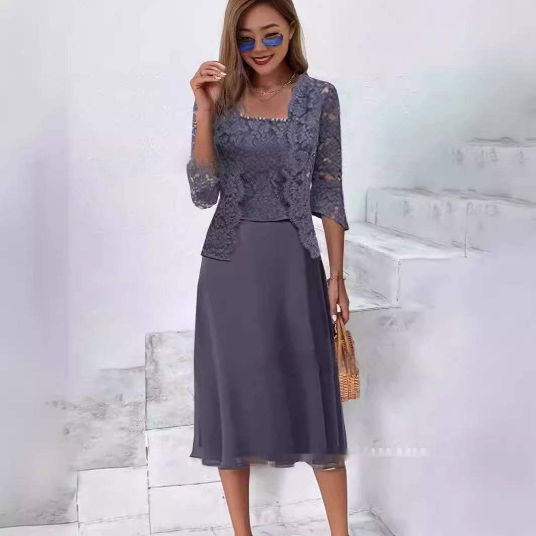 Women’s Lace Sling Coat Solid Skirt Fashion Set