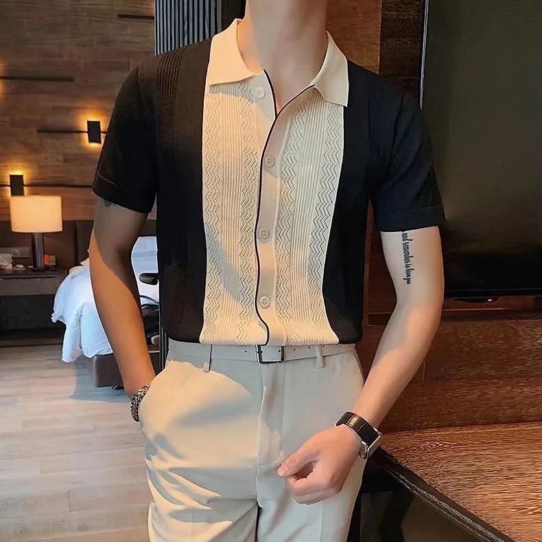 Short-sleeved T-shirt Men’s Knitted Lapel Half Sleeve Bottoming Shirt Top