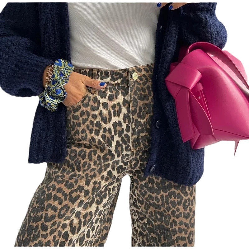 Women’s New Leopard Print High Waist Casual Straight Pants