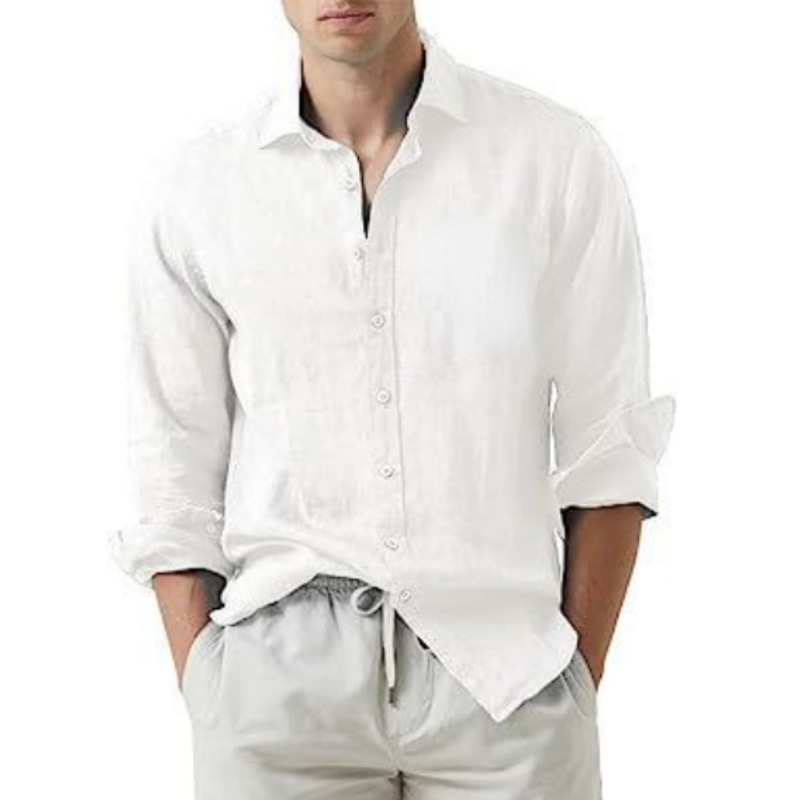 Cotton And Linen Solid Color Youth Casual Cotton And Linen Lightweight Breathable Men’s Shirt