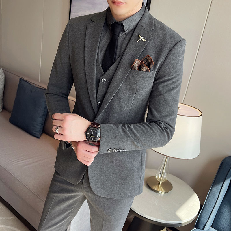 Plus Size Men’s Clothing Solid Color Suit Suit Men’s Three-piece Suit