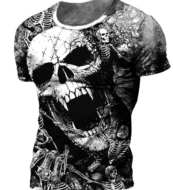 Men’s Casual Versatile Skull Print T-shirt