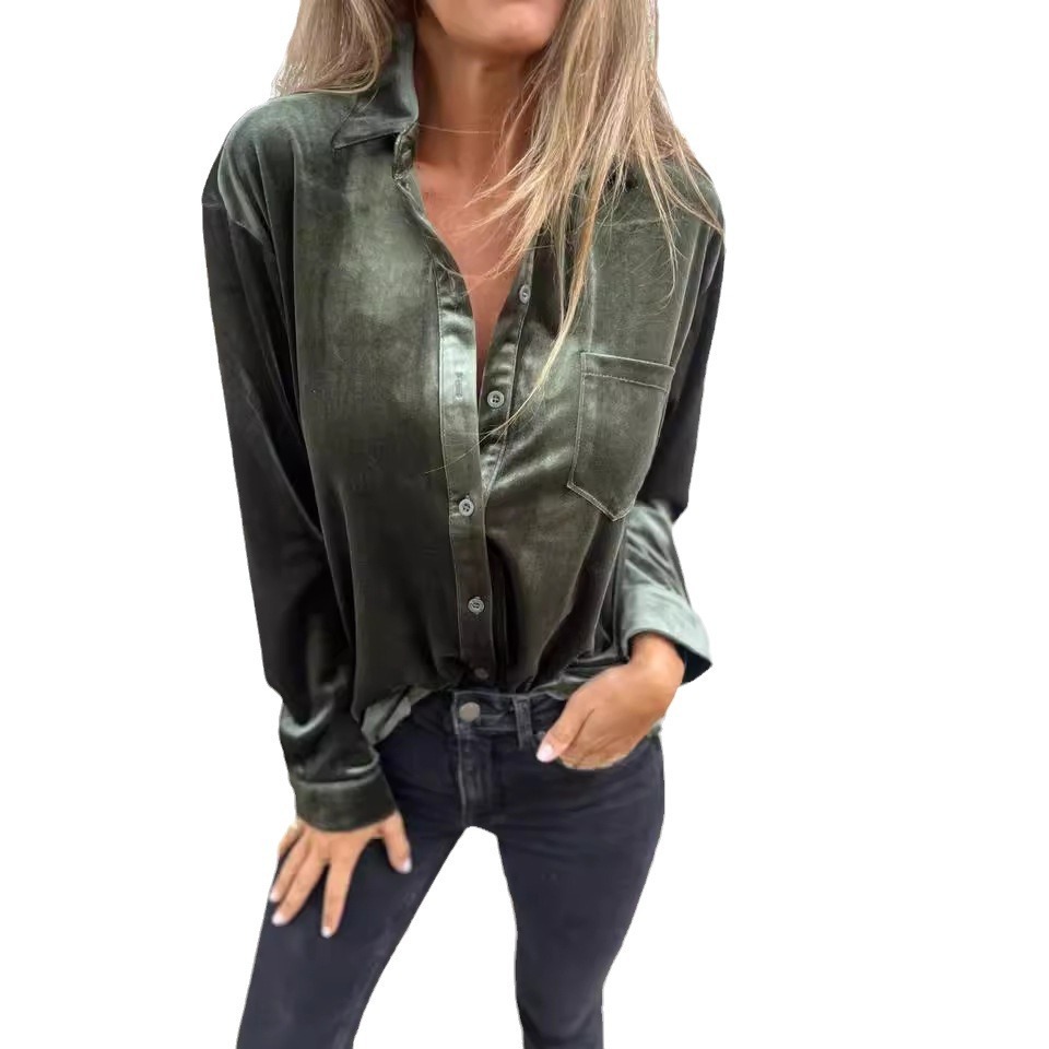 Women’s Suede Long-sleeved Single-breasted Shirt