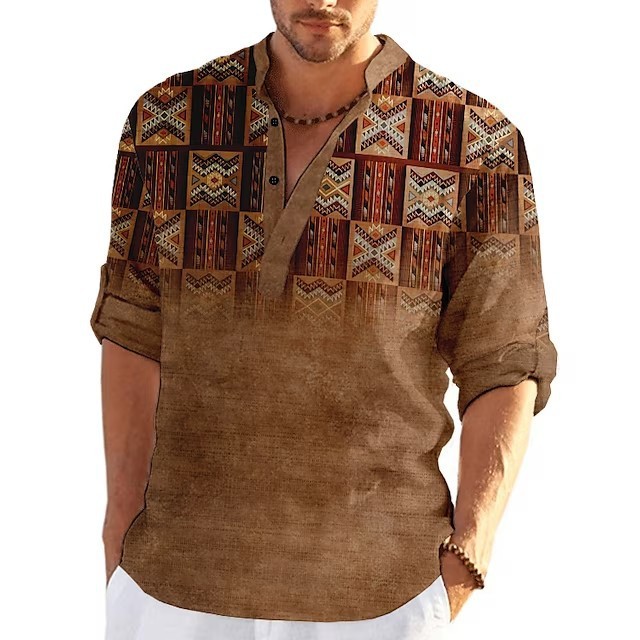 Simple Printed Stand Collar Men’s Casual Shirt