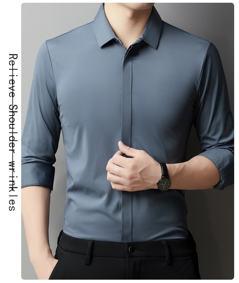 Men’s Light Luxury High-end Hidden Hook Long-sleeved Shirt