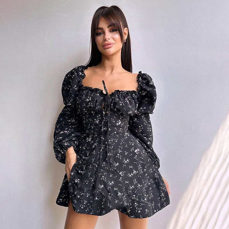 Women’s Autumn Fashion Floral Long Sleeve Dress