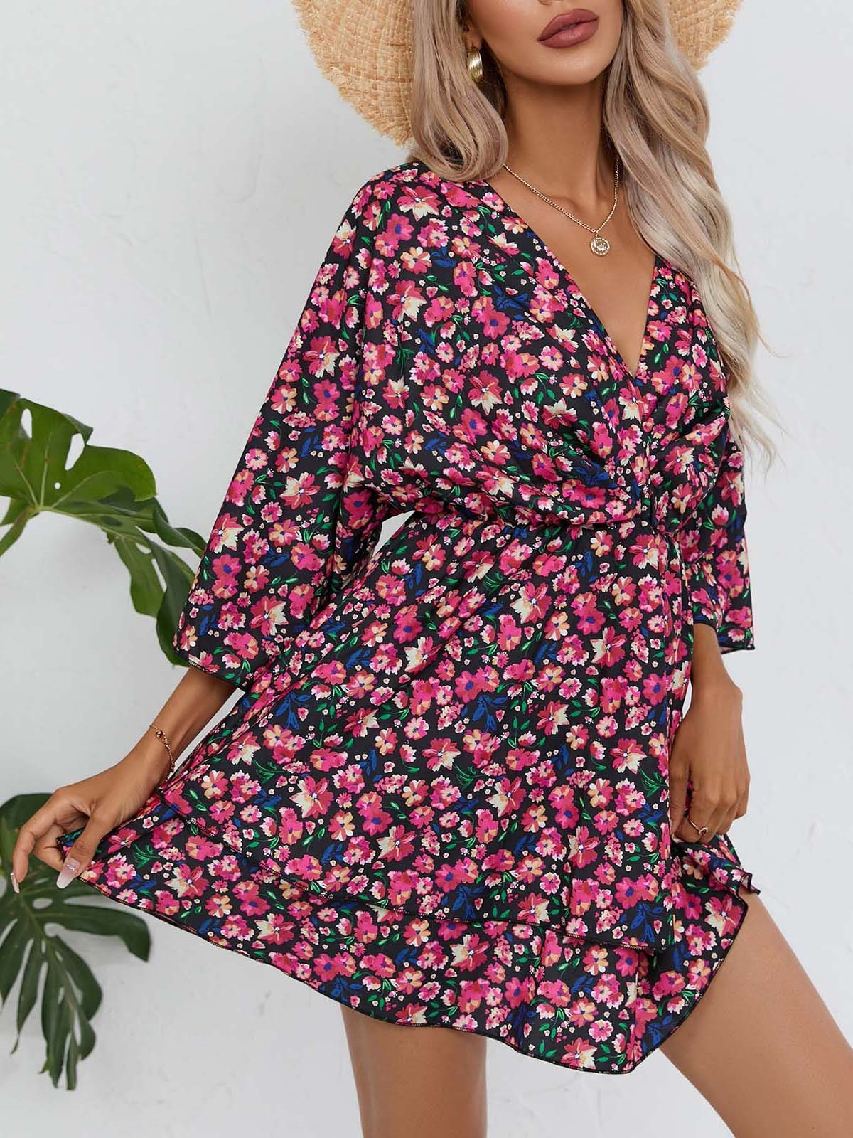 Printed V-neck Women’s Clothing Dress