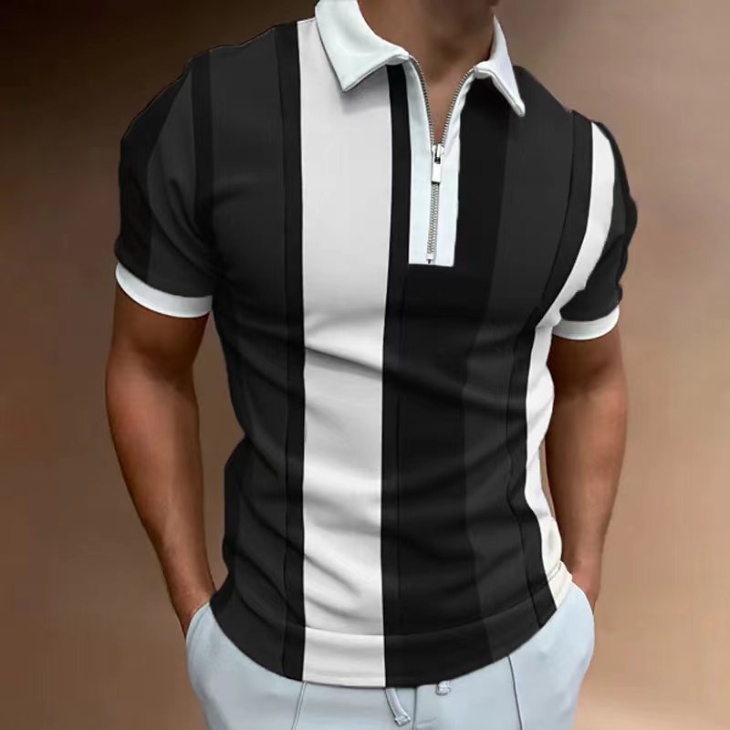 Men’s Striped Short-sleeved Polo Shirt Slim Lapel