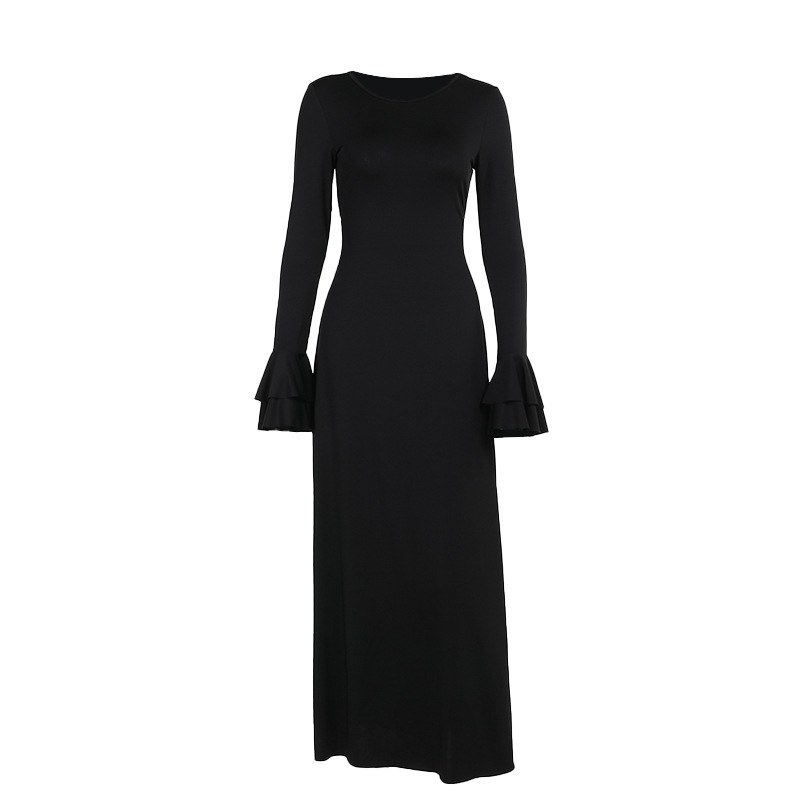 Fashionable Temperament Slim Fit Ruffled Long Sleeve Dress Women