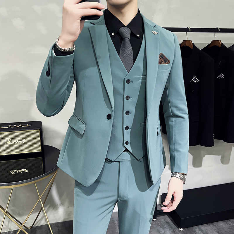 Men’s Three-piece Suit Korean Style One Button