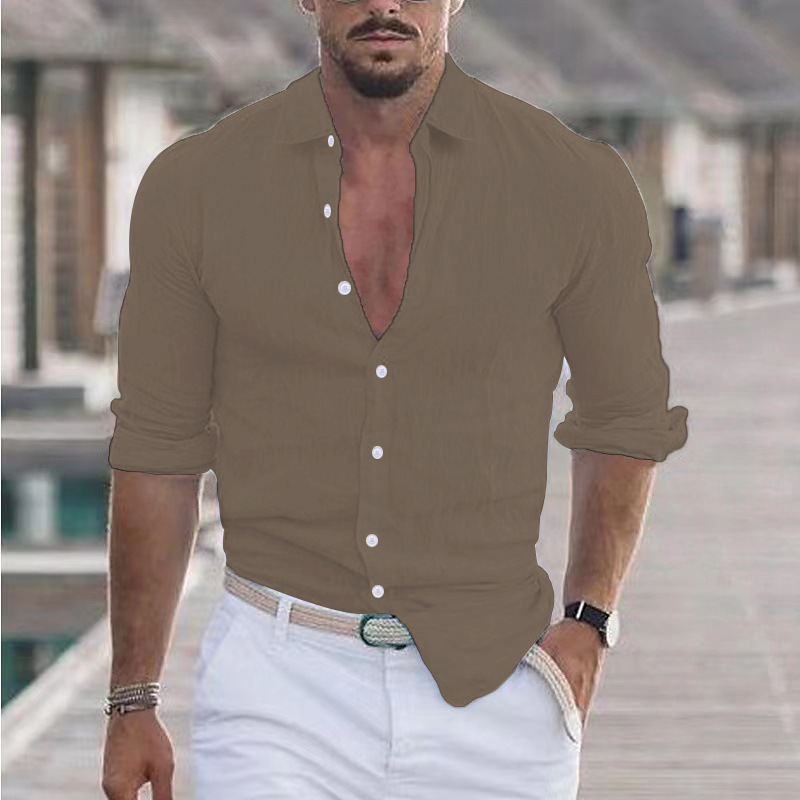 Men’s Linen Shirt Button Shirt Beach Shirt Solid Color