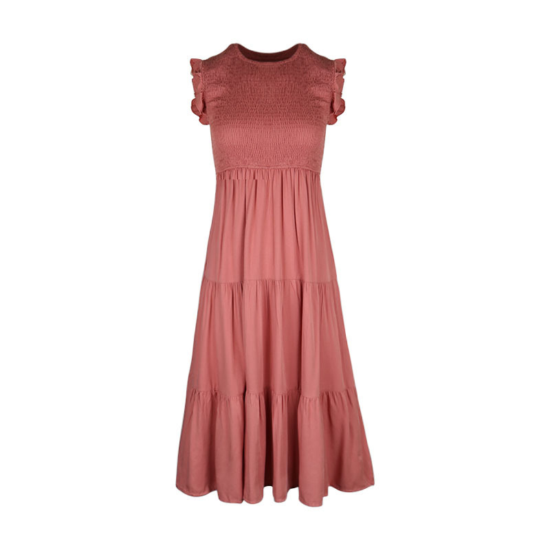 Women’s Solid Color Sleeveless Stitching Smocking Dress