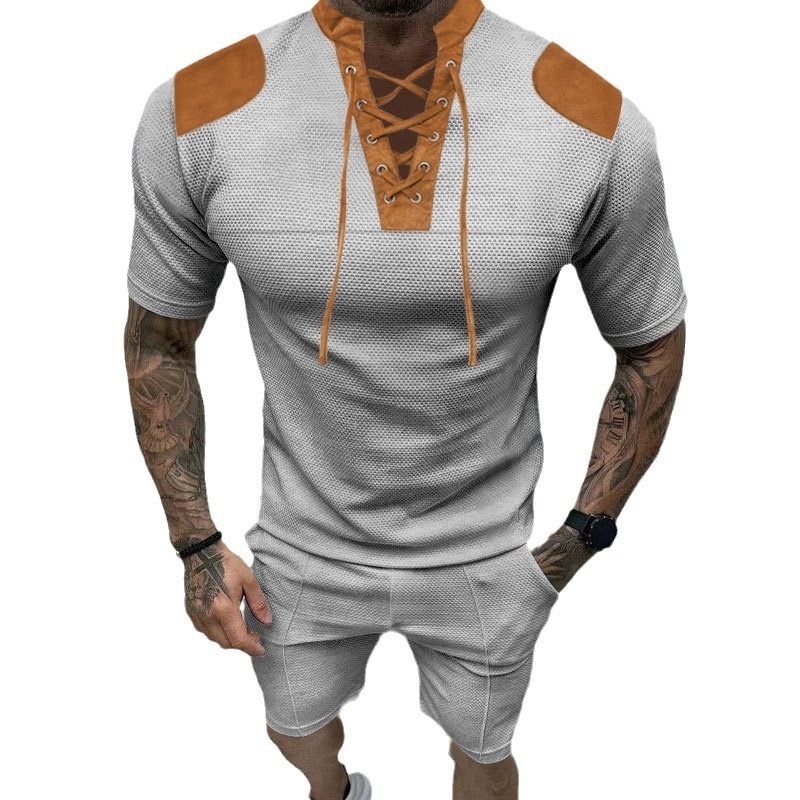 Men’s Round Neck Lace-up Shorts Suit