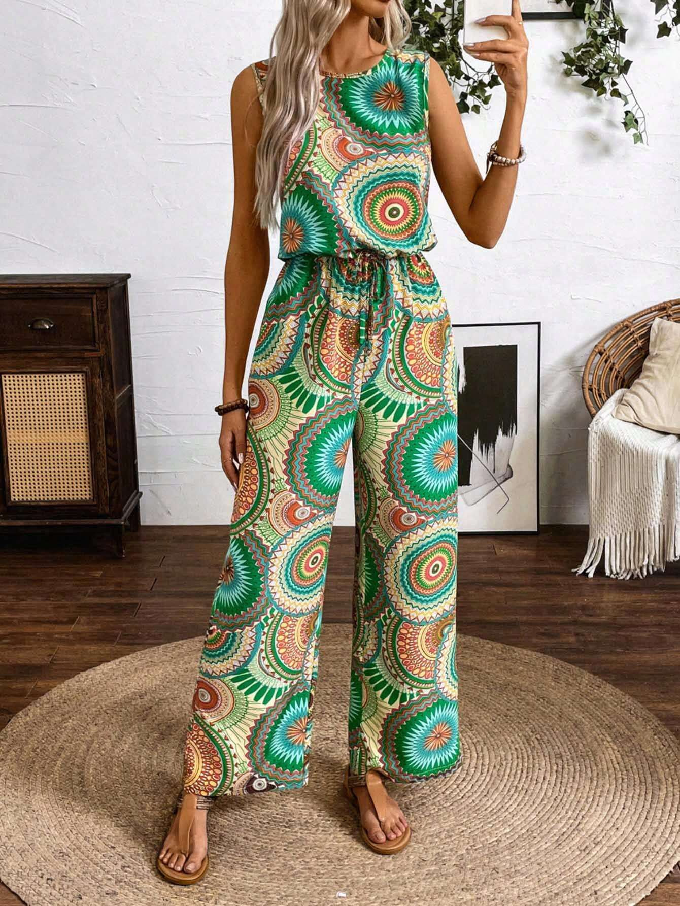 Women’s Printed Jumpsuit Sleeveless Straight