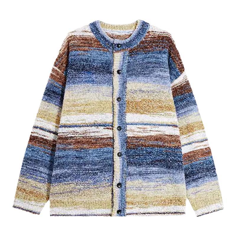 Contrast Color Striped Cardigan Sweater Coat Autumn And Winter New Design Sense