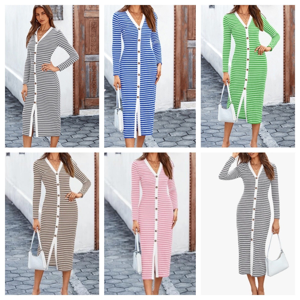 Striped Women’s Long Sleeve Mid-length Dress Decoration