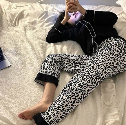 Corrugated Long-sleeved Pajamas Printed Cardigan Pajamas