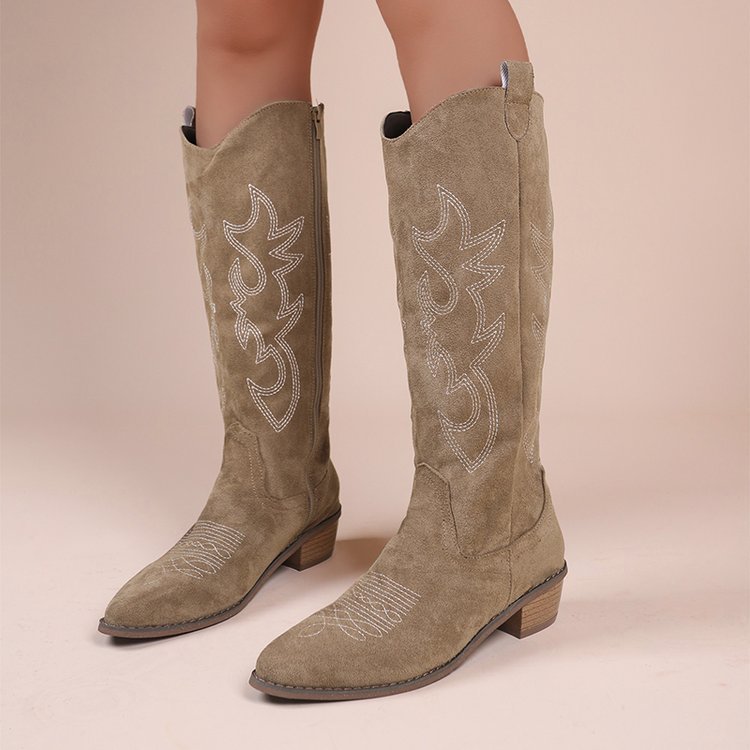 Vintage Embroidered V Cut Martin Boots For Women