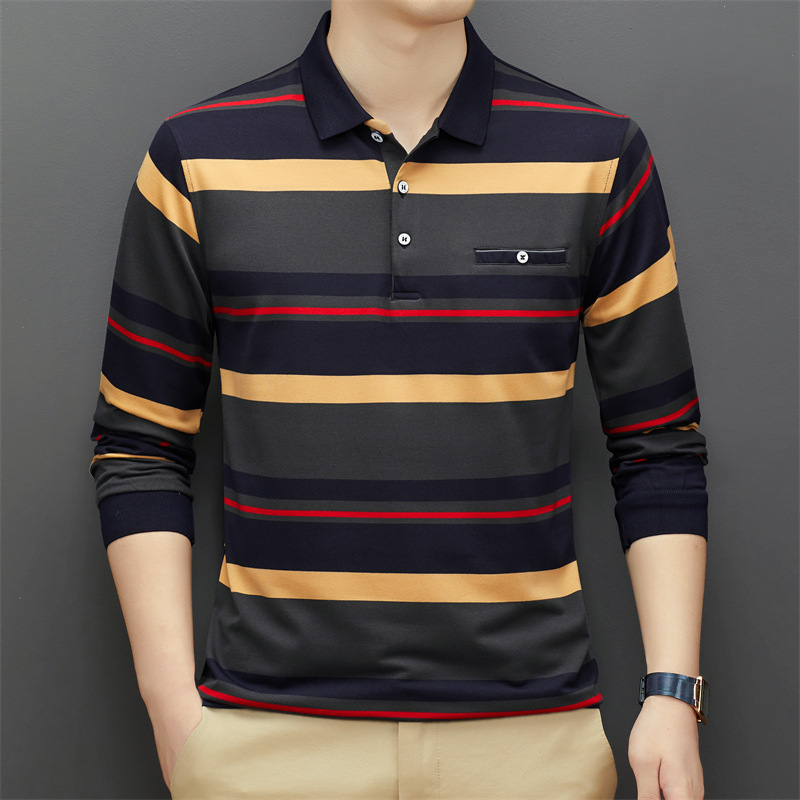 Men’s Middle-aged Striped Polo Collar Top