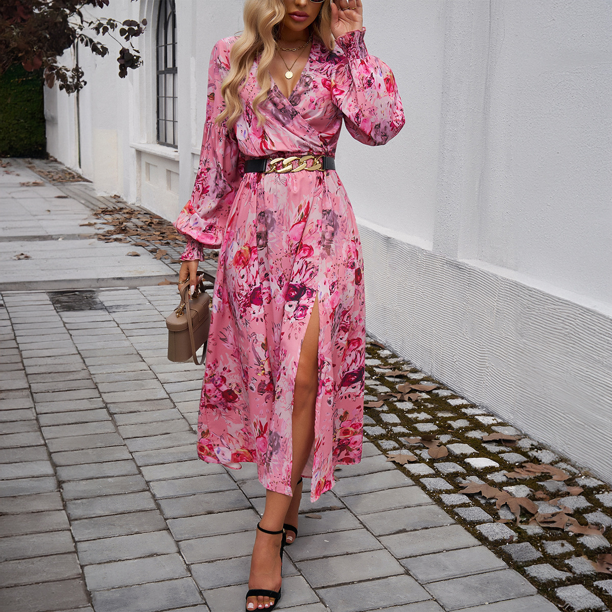 Lady Temperament Elegant High Waist Print Dress