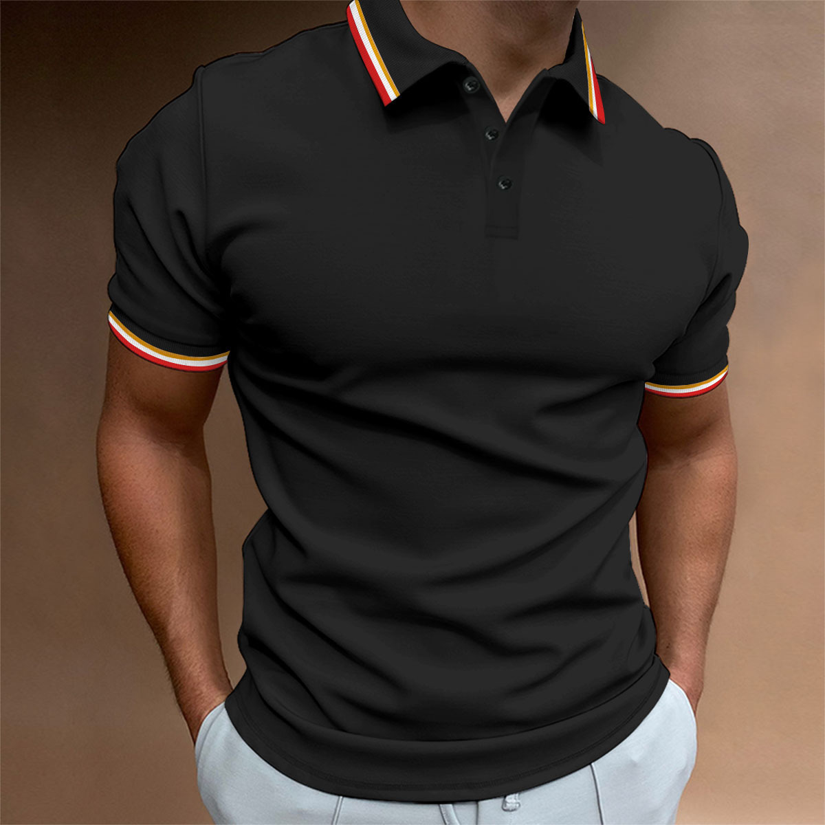 Men’s Slim Polo Shirt Rib Striped T-shirt Top